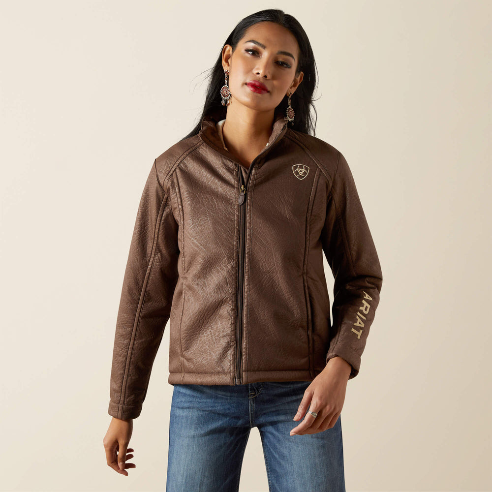Ariat Logo Softshell Faux Leather Jacket Women - BROWN FAUX LEATHER