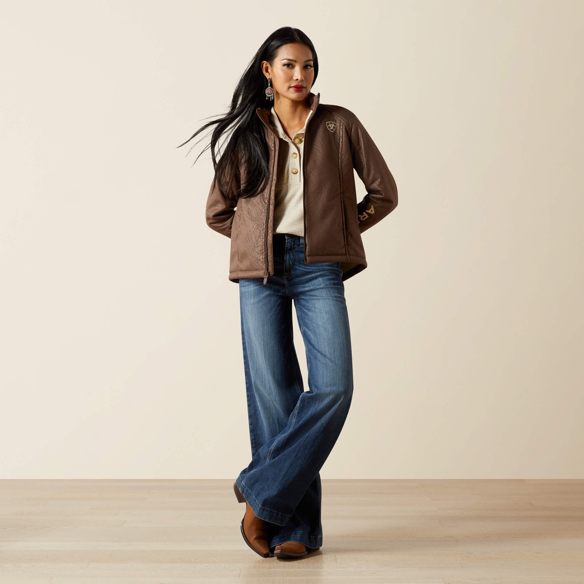 Ariat Logo Softshell Faux Leather Jacket Women - BROWN FAUX LEATHER