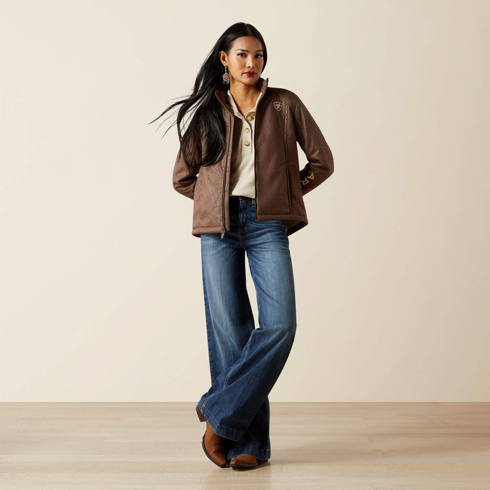 Ariat Logo Softshell Faux Leather Jacket Women - BROWN FAUX LEATHER