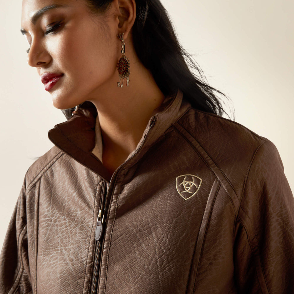 Ariat Logo Softshell Faux Leather Jacket Women - BROWN FAUX LEATHER