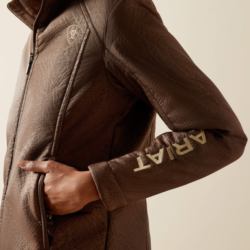 Ariat Logo Softshell Faux Leather Jacket Women - BROWN FAUX LEATHER