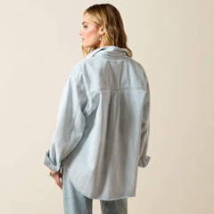 Denim Shirt Jacket Women - BLUE WHITE DENIM STRIPE