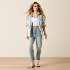 Denim Shirt Jacket Women - BLUE WHITE DENIM STRIPE