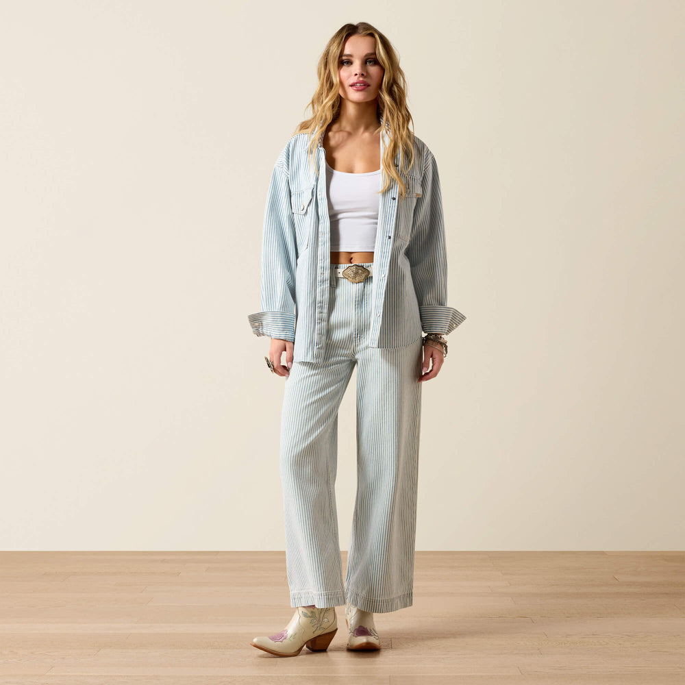 Denim Shirt Jacket Women - BLUE WHITE DENIM STRIPE