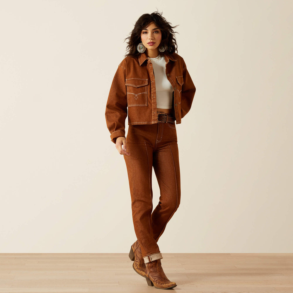Boxy Cropped Denim Jacket Women - PECAN BROWN
