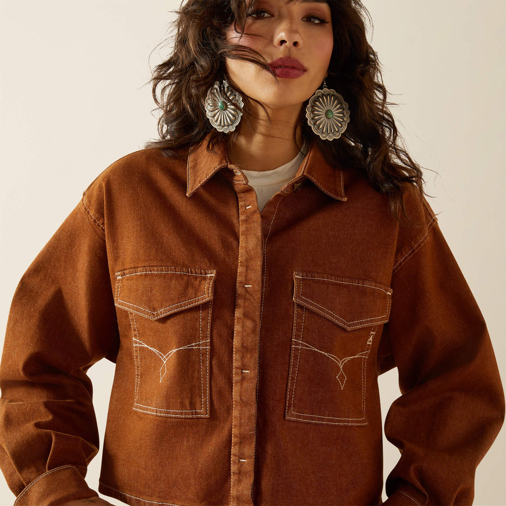Boxy Cropped Denim Jacket Women - PECAN BROWN