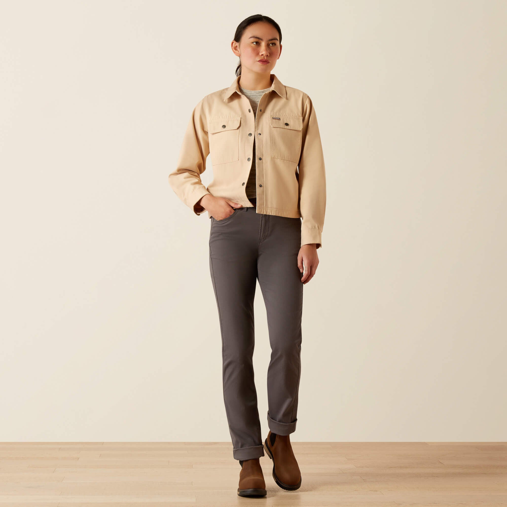 Rebar Cropped Woven Shirt Jacket Women - SMOKE GREY