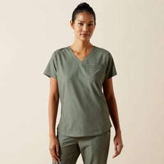 Beth Basic Scrub Top Women - OLIVE HEATHER