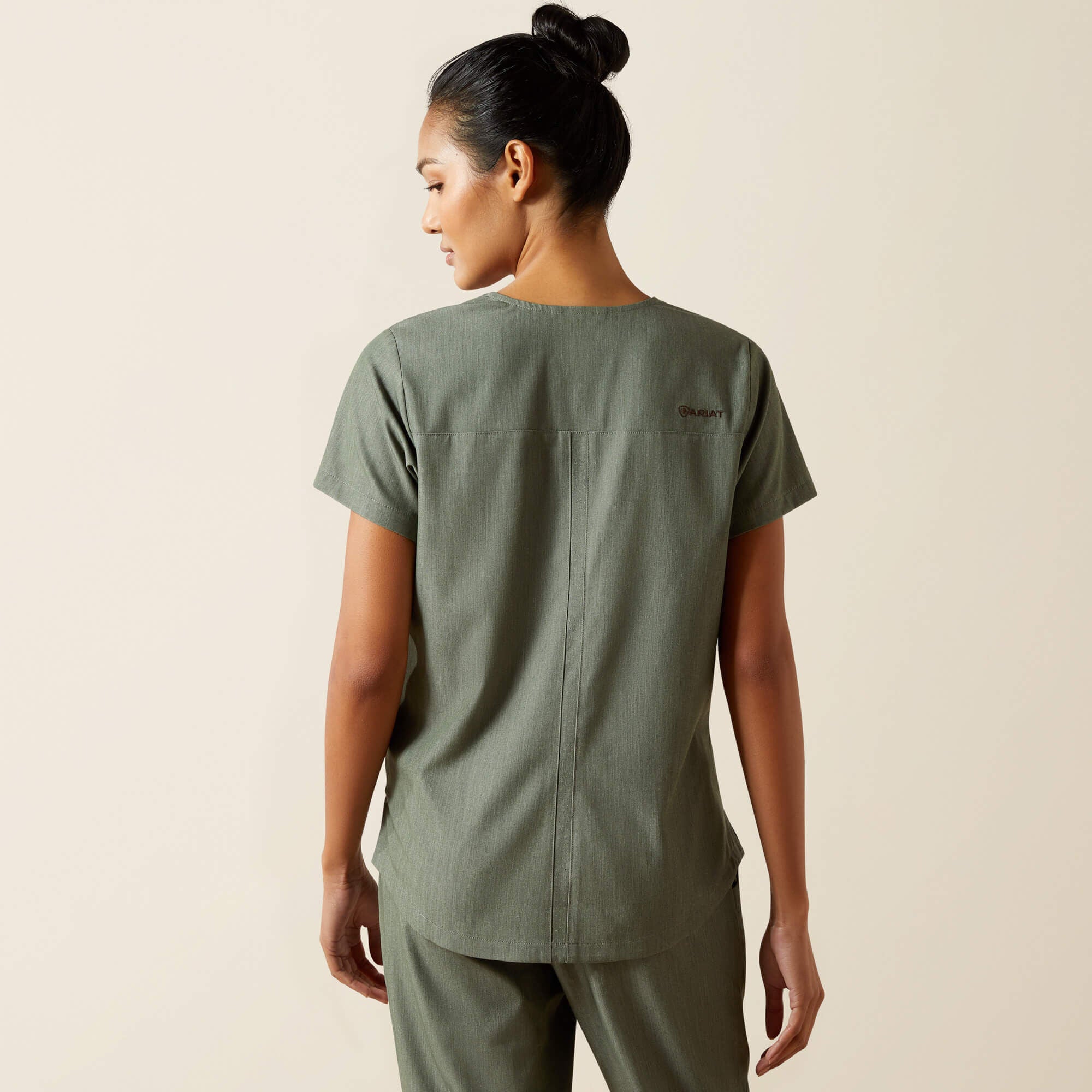 Beth Basic Scrub Top Women - OLIVE HEATHER