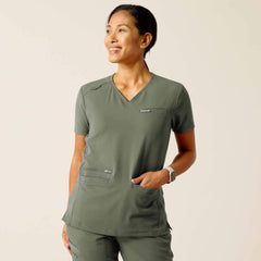 Clara 6 Pocket Scrub Top Women - OLIVE HEATHER