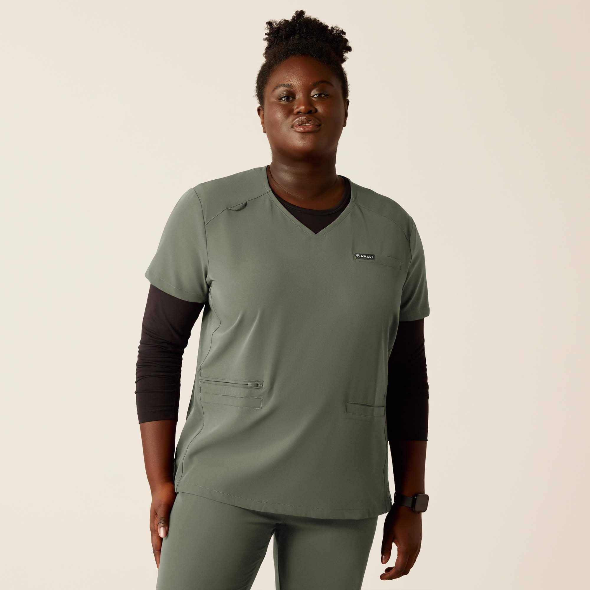 Clara 6 Pocket Scrub Top Women - OLIVE HEATHER