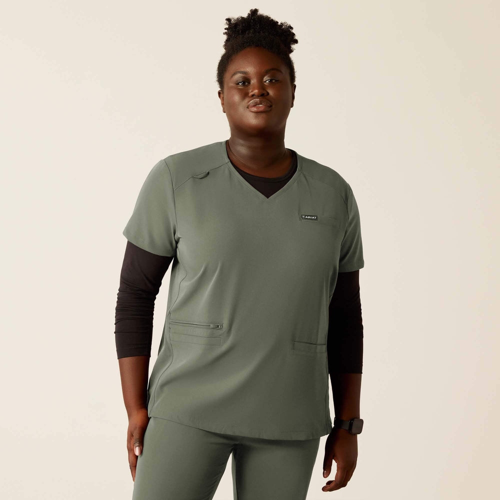 Clara 6 Pocket Scrub Top Women - OLIVE HEATHER