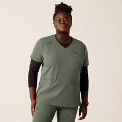Clara 6 Pocket Scrub Top Women - OLIVE HEATHER