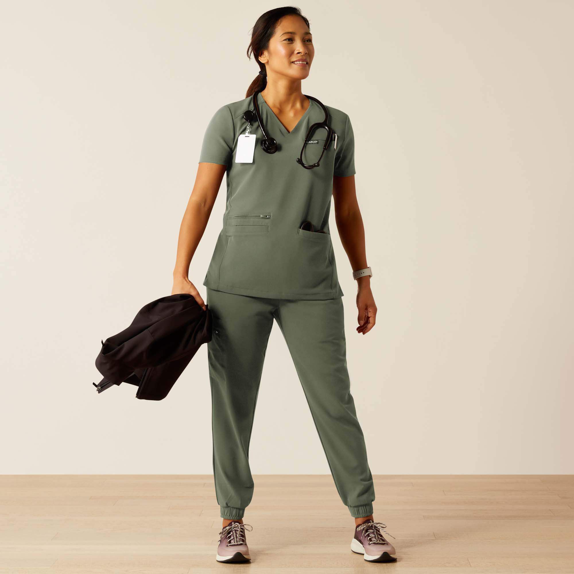 Clara 6 Pocket Scrub Top Women - OLIVE HEATHER