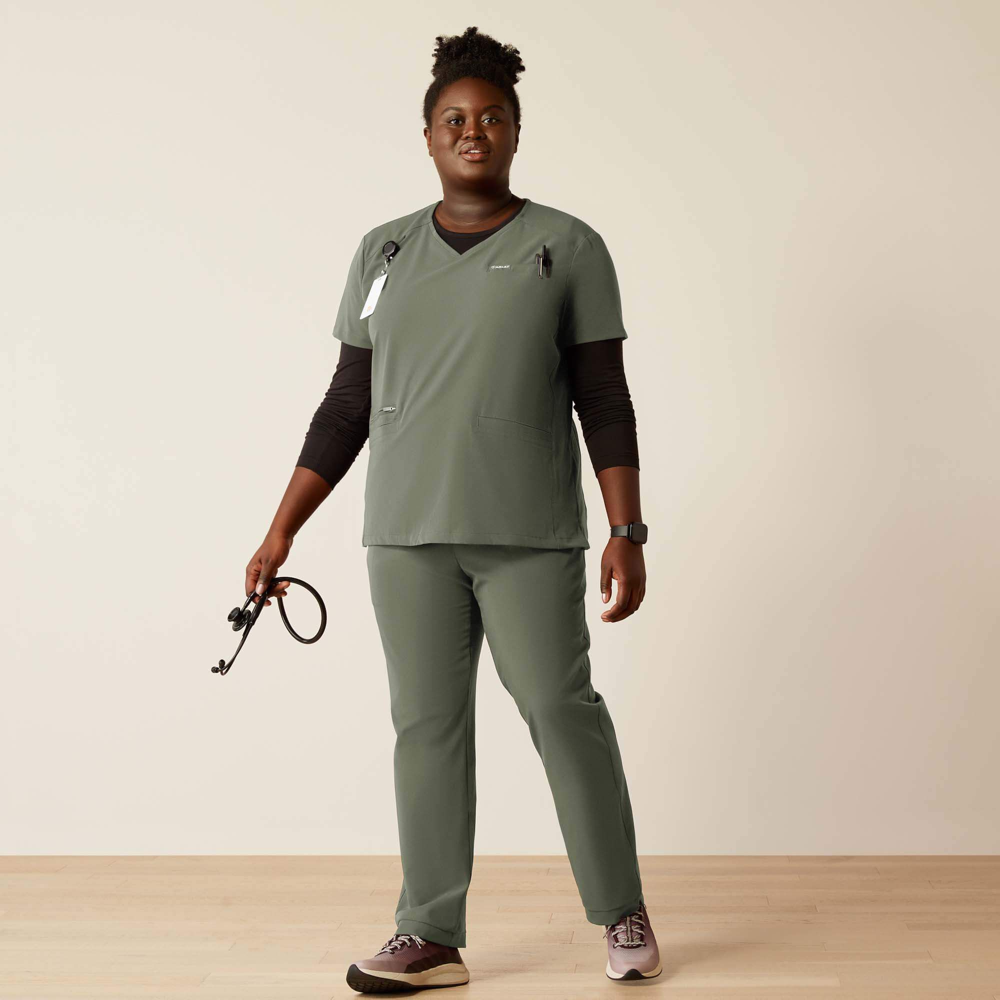 Clara 6 Pocket Scrub Top Women - OLIVE HEATHER