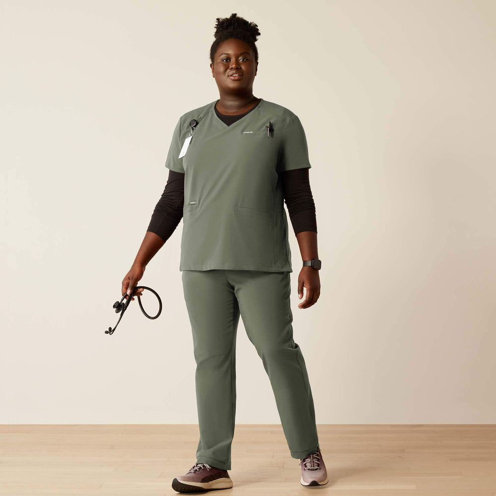 Clara 6 Pocket Scrub Top Women - OLIVE HEATHER