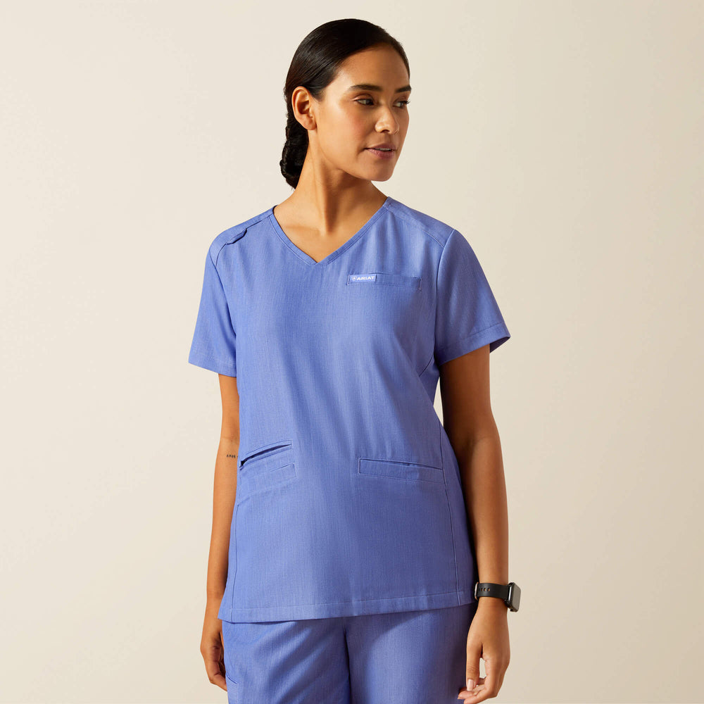 Clara 6 Pocket Scrub Top Women - CORNFLOWER BLUE