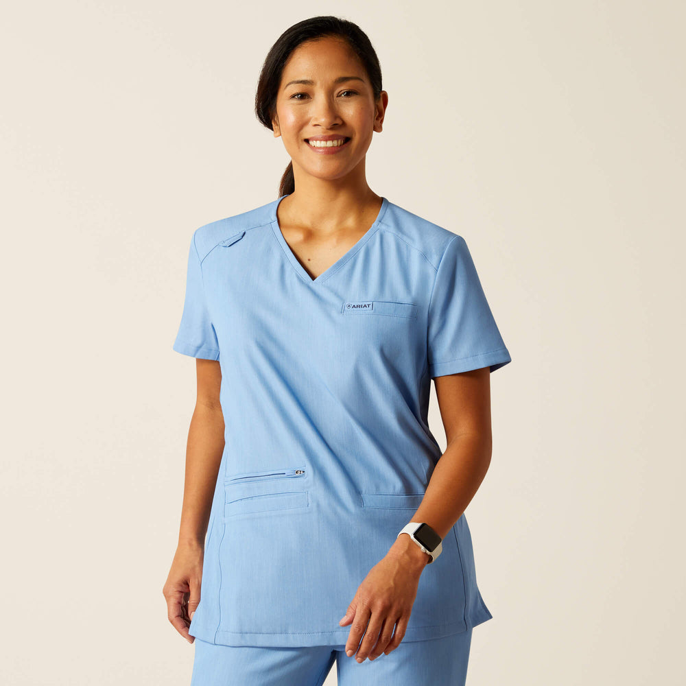 Clara 6 Pocket Scrub Top Women - LIGHT BLUE HEATHER