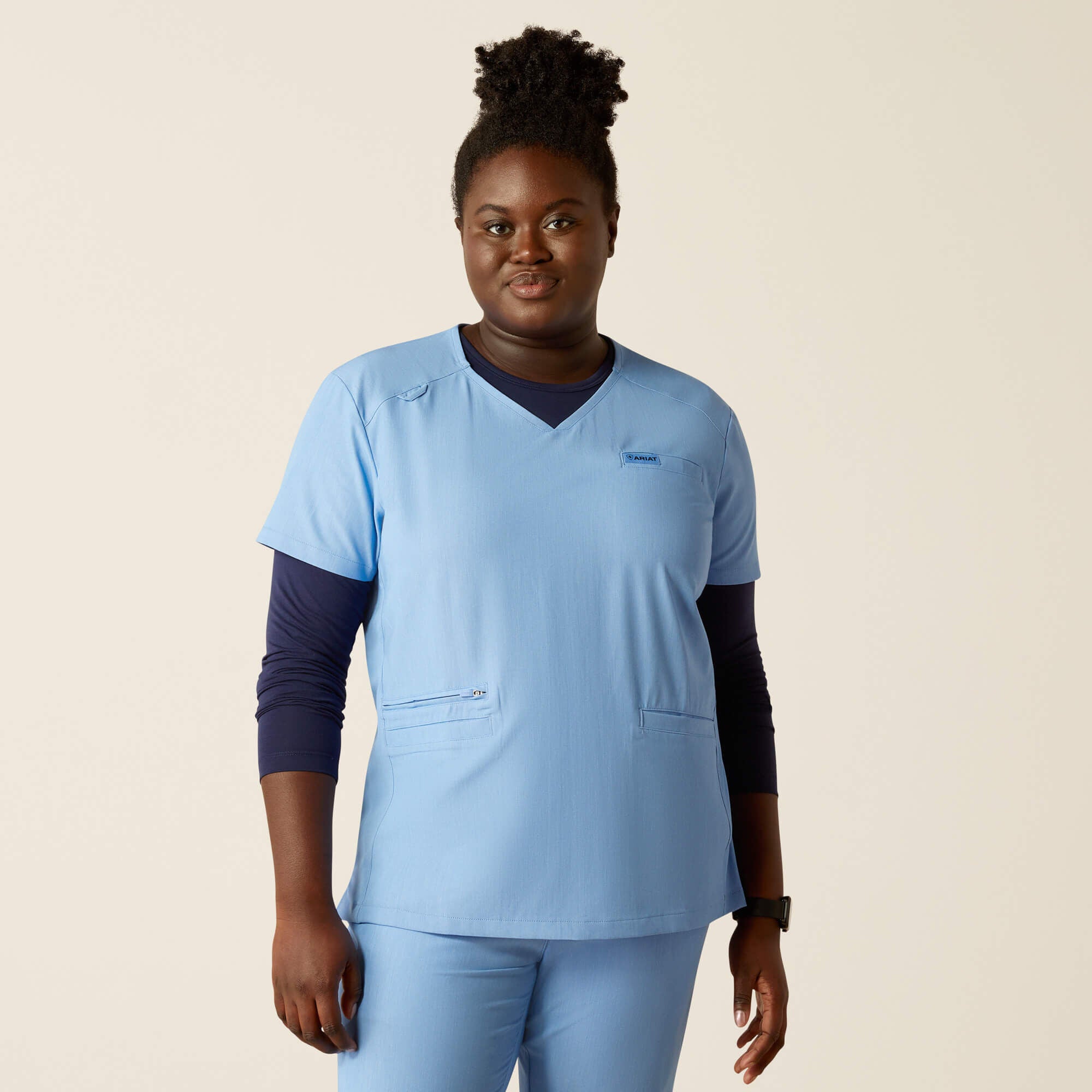 Clara 6 Pocket Scrub Top Women - LIGHT BLUE HEATHER