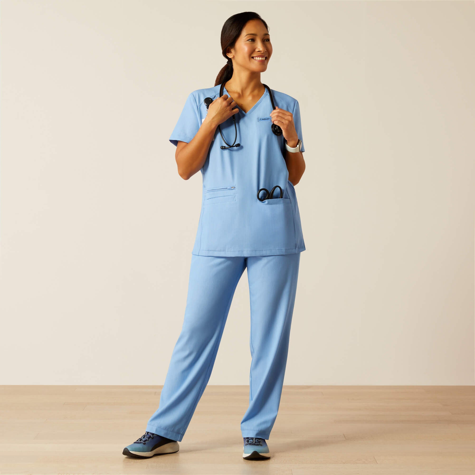 Clara 6 Pocket Scrub Top Women - LIGHT BLUE HEATHER