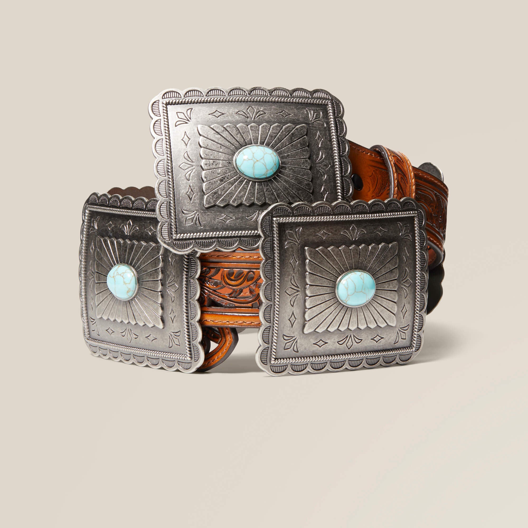 Turquoise Burst Concho Belt Women - TAN