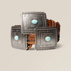 Turquoise Burst Concho Belt Women - TAN