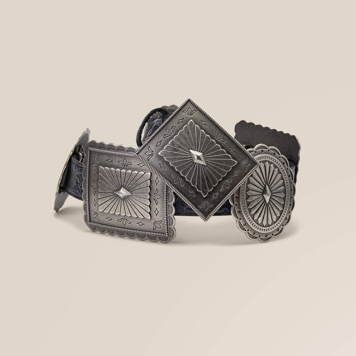 Oval and Rectangle Concho Belt Women - BLACK