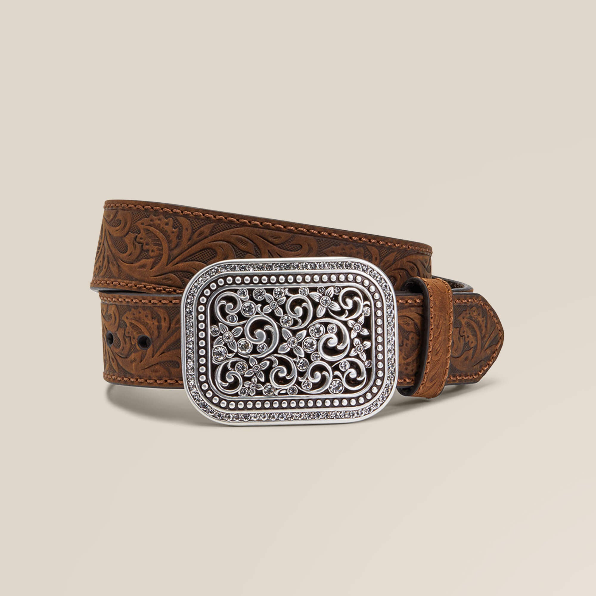 Floral Embroidery Buckle Belt Women - MEDIUM BROWN