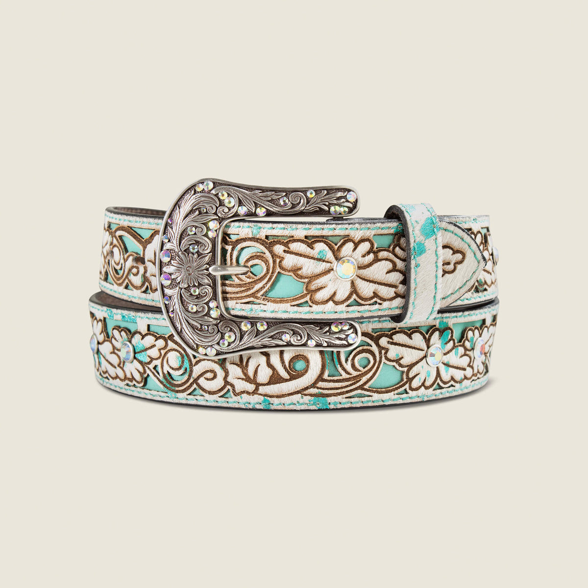 Hair-On Floral Belt Women - TURQUOISE