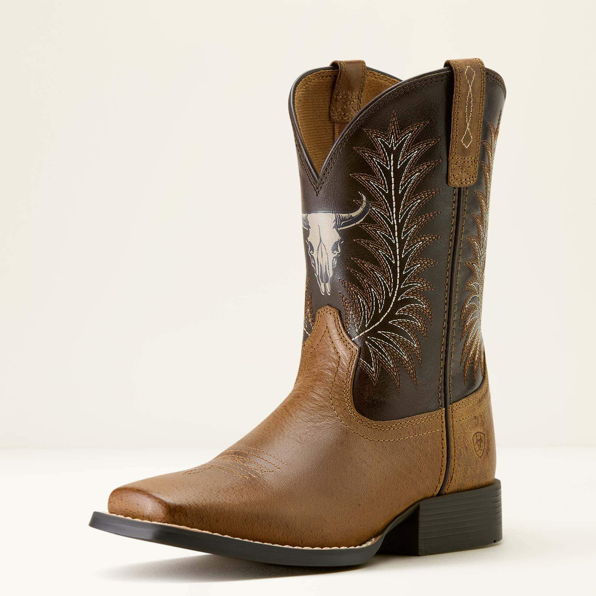 Stampede Wide Square Toe Western Boot Kids - DESERT BROWN/THUNDER BROWN