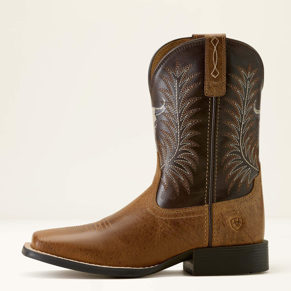 Stampede Wide Square Toe Western Boot Kids - DESERT BROWN/THUNDER BROWN