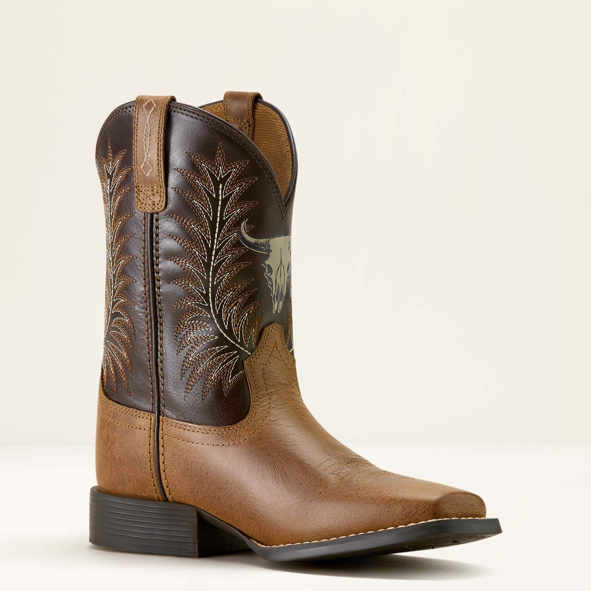 Stampede Wide Square Toe Western Boot Kids - DESERT BROWN/THUNDER BROWN
