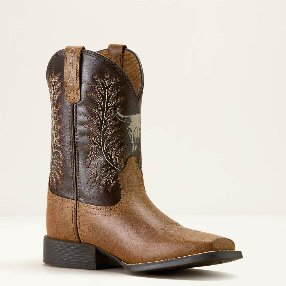 Stampede Wide Square Toe Western Boot Kids - DESERT BROWN/THUNDER BROWN