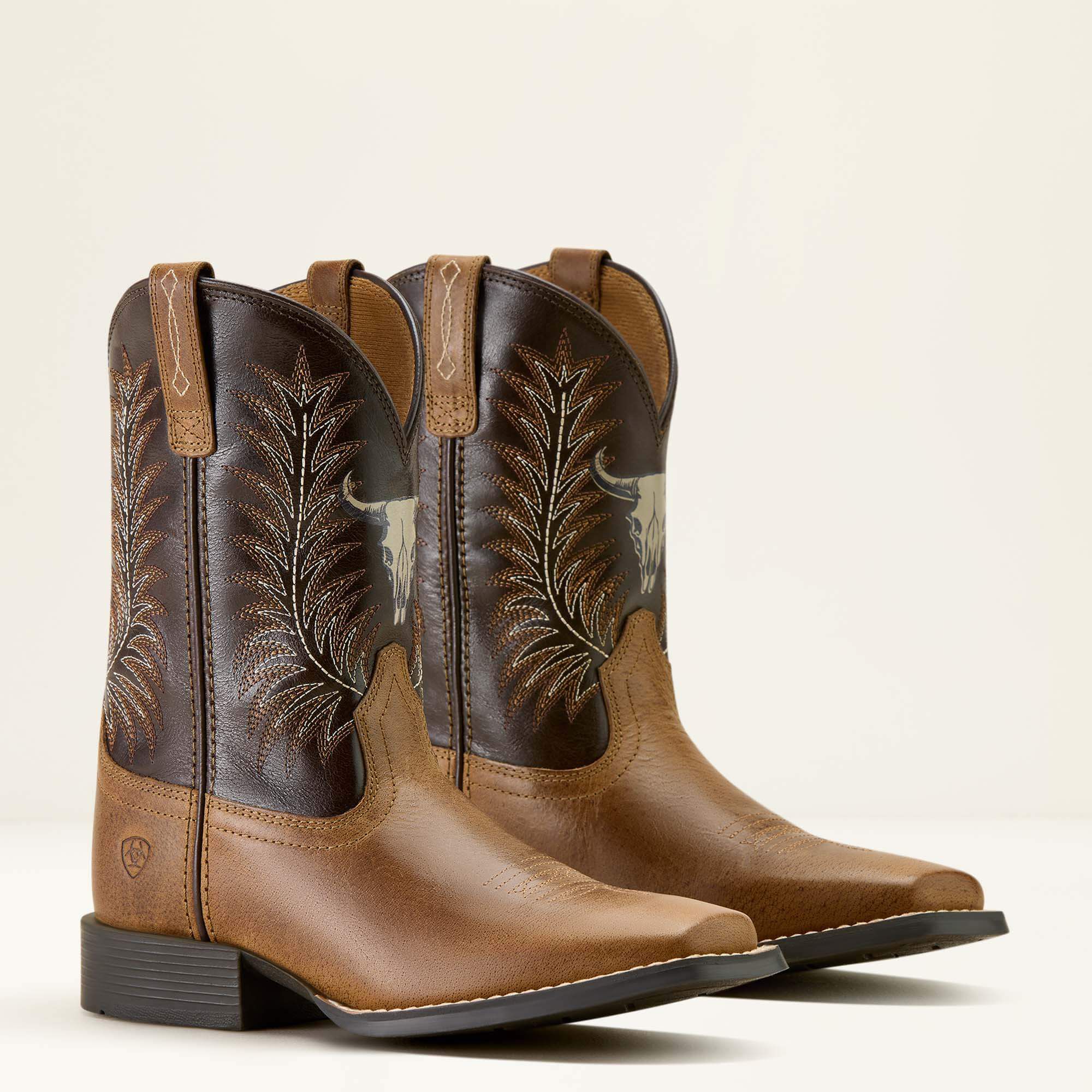 Stampede Wide Square Toe Western Boot Kids - DESERT BROWN/THUNDER BROWN