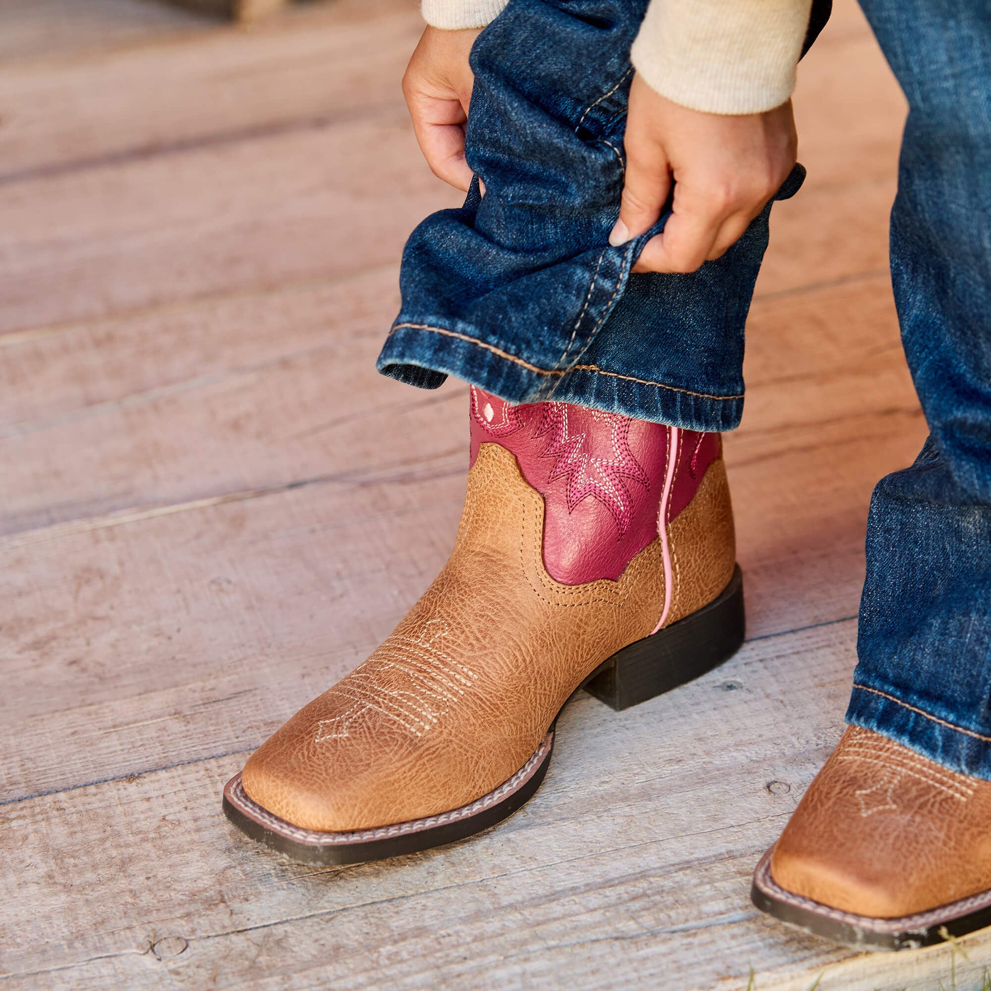 Tombstone Wide Square Toe Western Boot Kids - COTTAGE/ROSEBUD