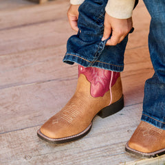 Tombstone Wide Square Toe Western Boot Kids - COTTAGE/ROSEBUD