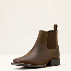 Booker Chelsea Wide Square Toe Western Boot Kids - DISTRESSED BROWN