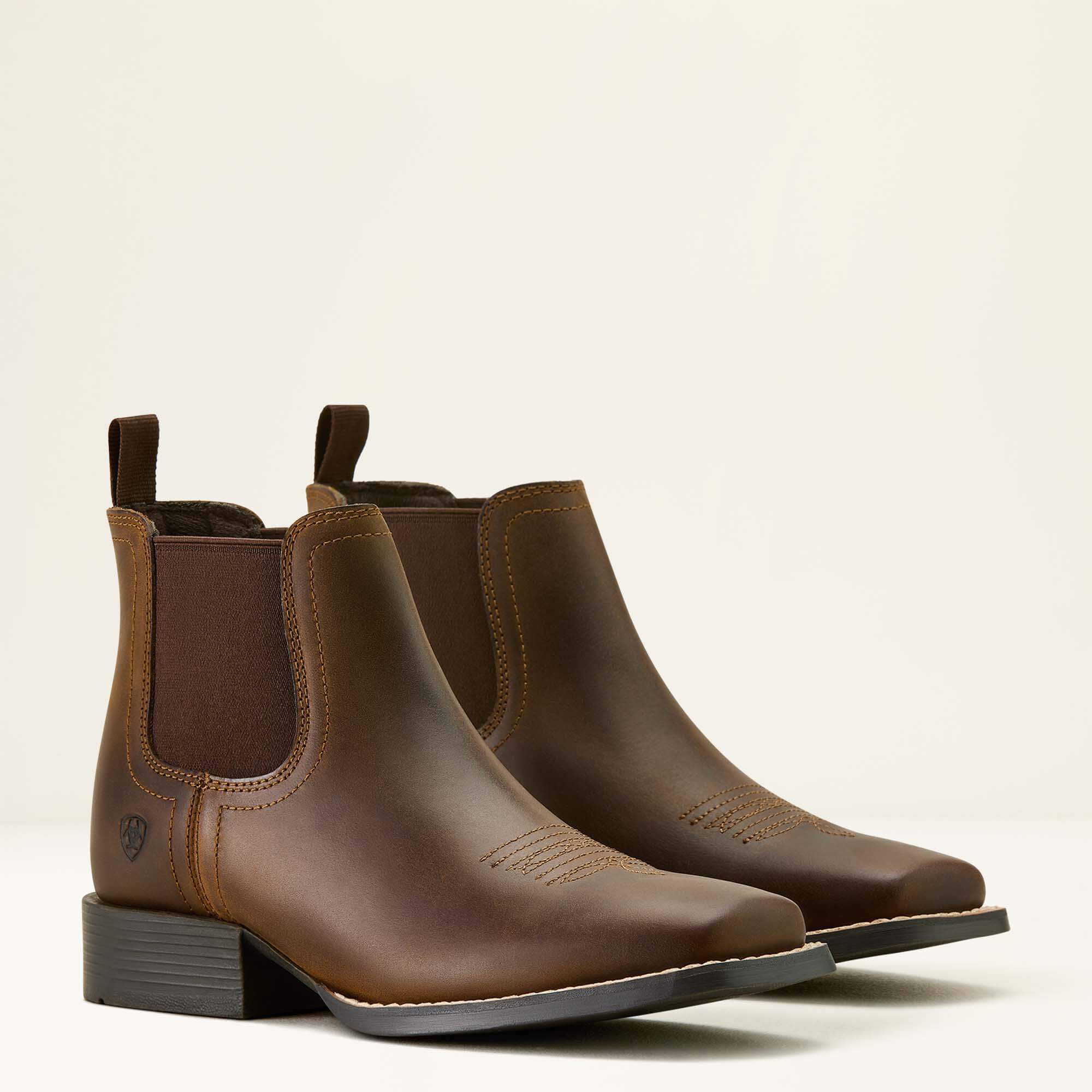 Booker Chelsea Wide Square Toe Western Boot Kids - DISTRESSED BROWN