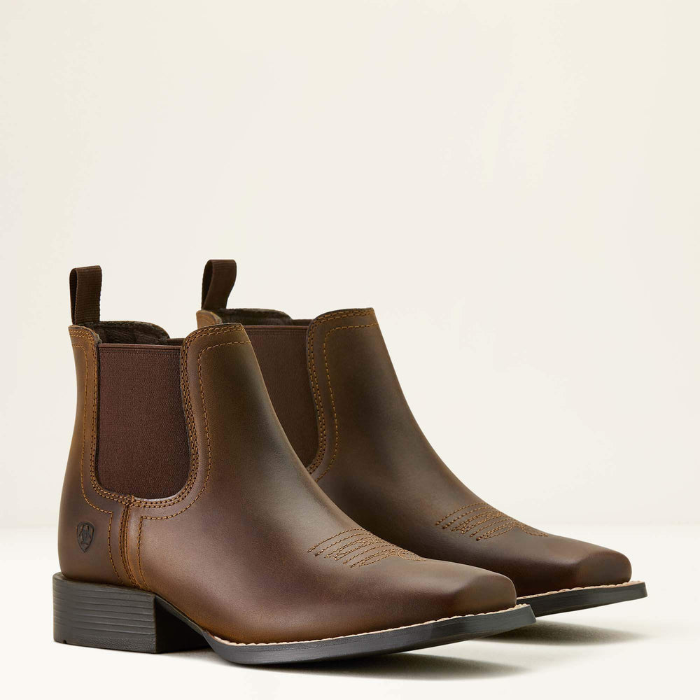 Booker Chelsea Wide Square Toe Western Boot Kids - DISTRESSED BROWN