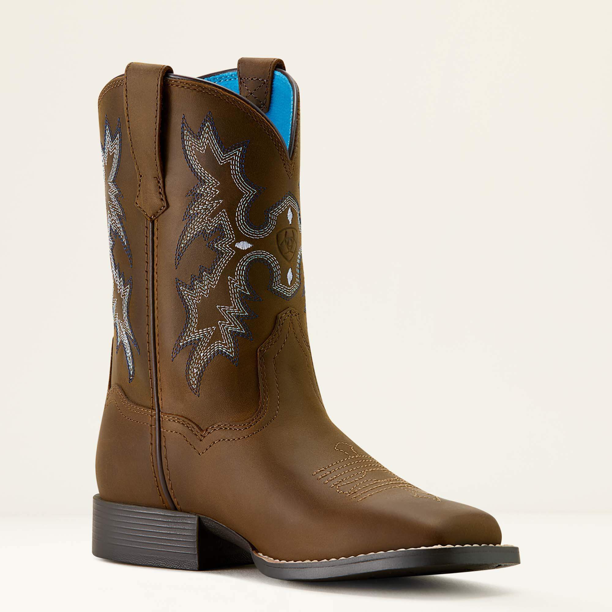 Tombstone Wide Square Toe Western Boot Kids - DISTRESSED BROWN