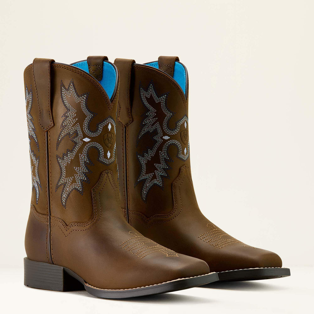 Tombstone Wide Square Toe Western Boot Kids - DISTRESSED BROWN