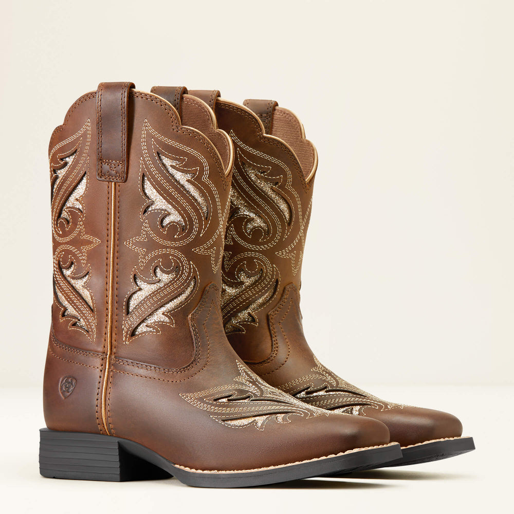 Round Up Bliss Western Boot Kids - SASSY BROWN