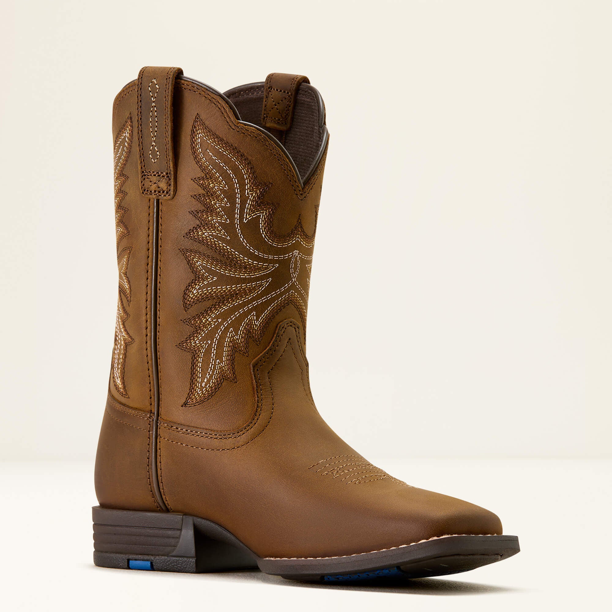 Westwood Wide Square Toe Western Boot Kids - DISTRESSED BROWN