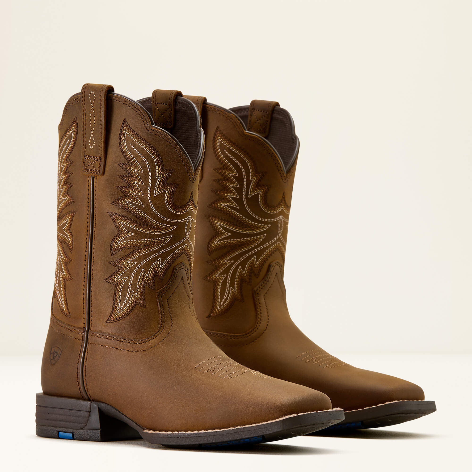 Westwood Wide Square Toe Western Boot Kids - DISTRESSED BROWN