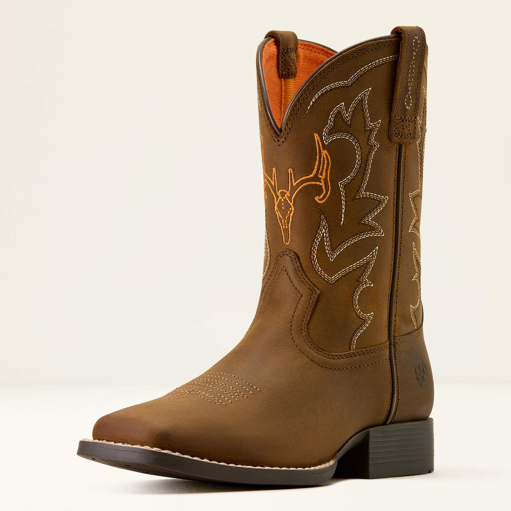 Deer Ridge Wide Square Toe Western Boot Kids - DISTRESSED BROWN