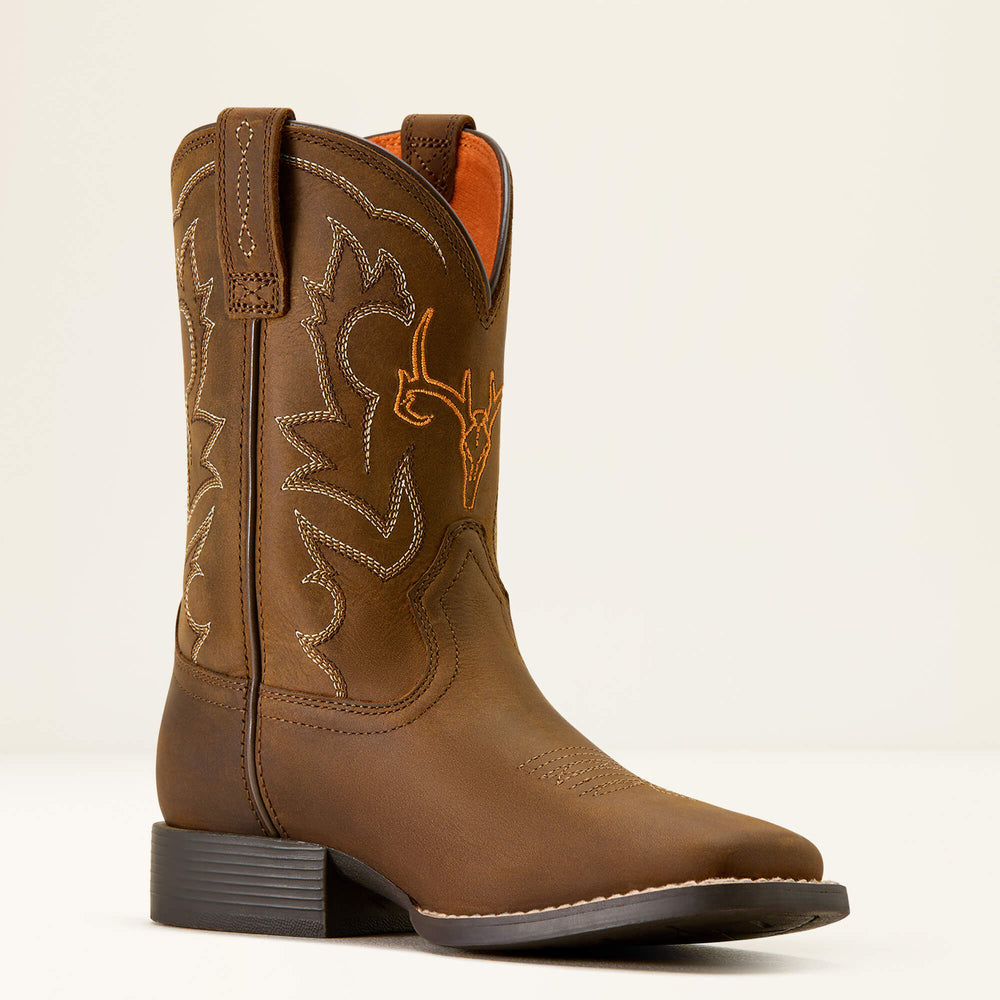 Deer Ridge Wide Square Toe Western Boot Kids - DISTRESSED BROWN