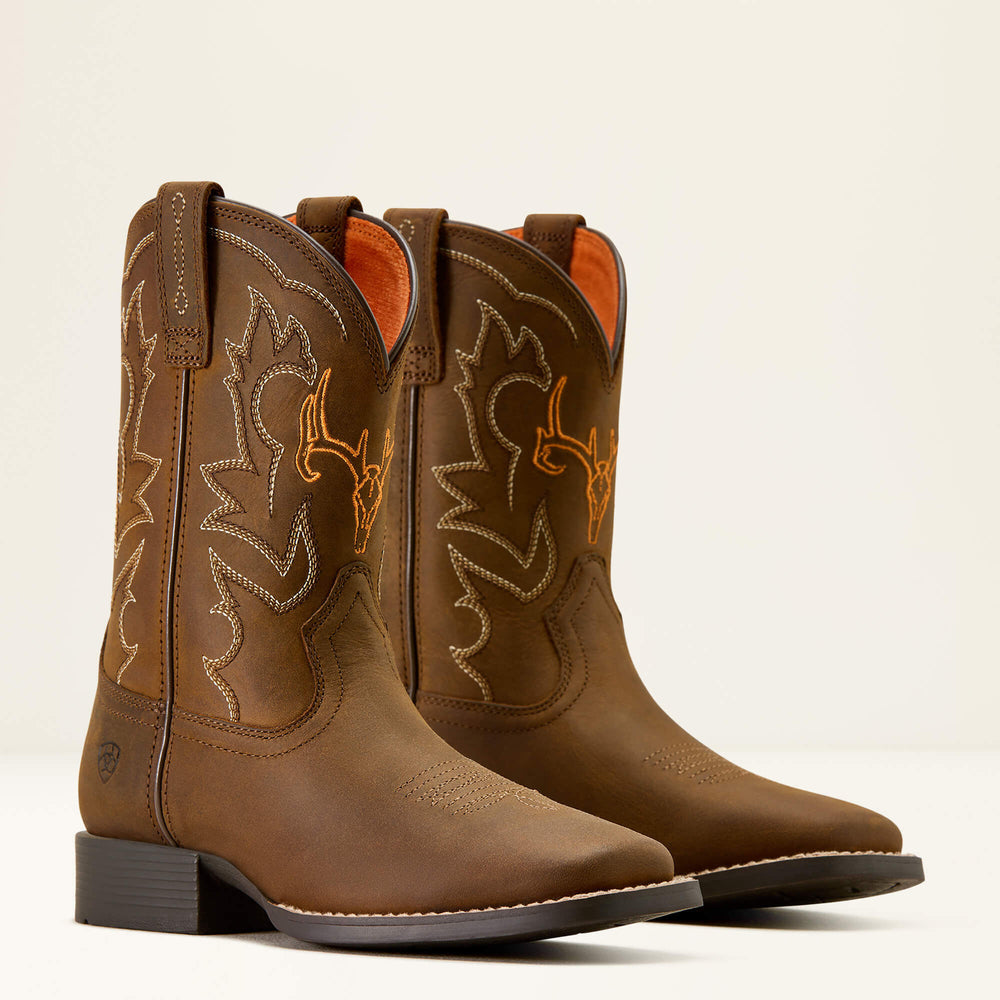 Deer Ridge Wide Square Toe Western Boot Kids - DISTRESSED BROWN