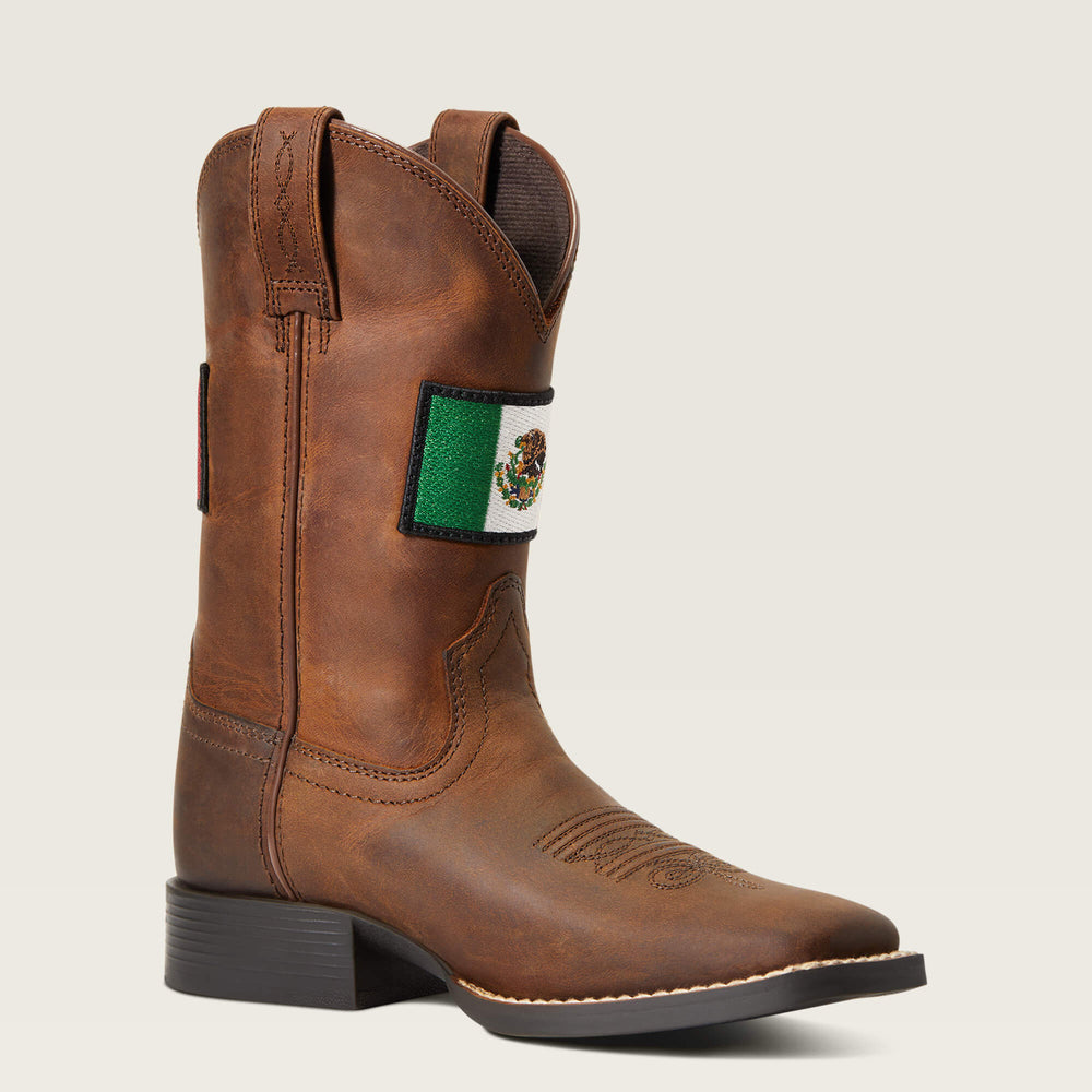 Orgullo Mexicano II Western Boot Kids - DISTRESSED BROWN