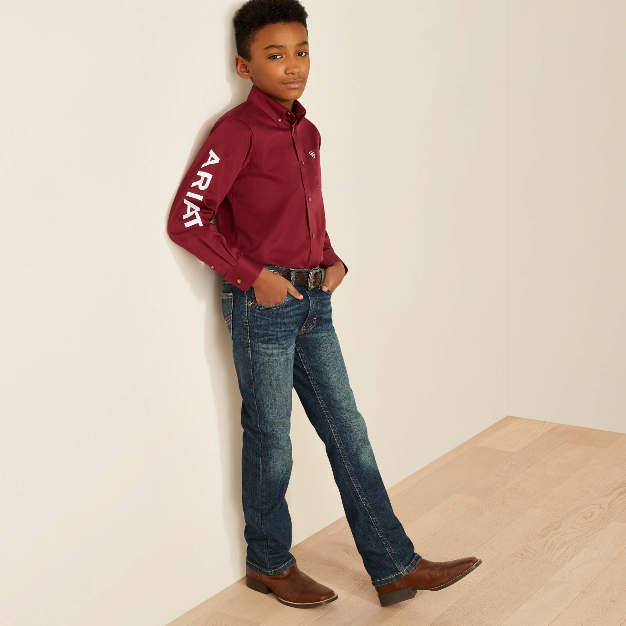 Team Logo Twill Classic Fit Shirt Kids - BURGUNDY/WHITE
