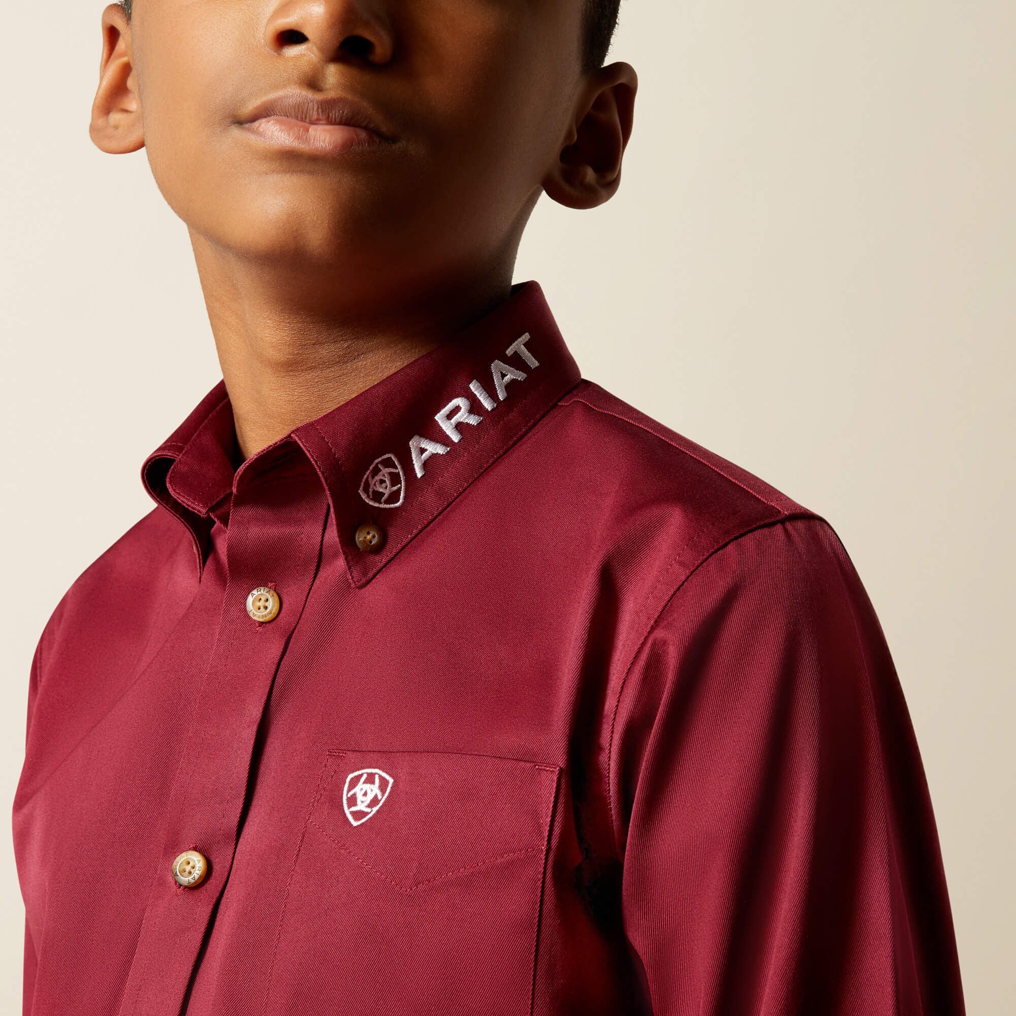 Team Logo Twill Classic Fit Shirt Kids - BURGUNDY/WHITE